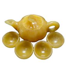 Bule de jade artesanal, feito a mão, natural amarelo kungfu, bule e tigelas na china 2024 - compre barato