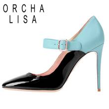 ORCHA LISA-zapatos de tacón de charol para mujer, calzado de punta estrecha, tacón alto fino de 14,5 cm, hebilla de gran tamaño 35-47, informal, para fiesta, C1765 2024 - compra barato