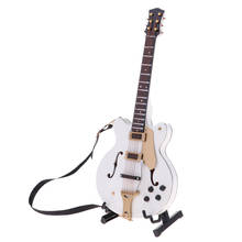 Guitarra en miniatura de madera con soporte y estuche, instrumento Musical para decoración de casa de muñecas 1:6, accesorio blanco 2024 - compra barato