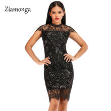 Ziamonga Floral Embroidery Lace Black Dress Autumn Sequin Bandage Dress Elegant Office Sexy Lace Women Dress Bodycon Vestidos 2024 - buy cheap