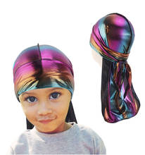 Bandana colorida para crianças, turbante brilhante e sedosa, acessório feminino para cabelo, chapéu 2024 - compre barato