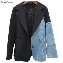 Jean Patchwork Women Blazer New Lapel Long Sleeve  Loose Cargo Jacket Fashion Spring Autumn Fall 2020 New Suit blazer LT638S50 2024 - buy cheap