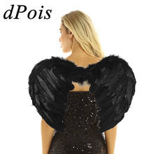 Dpois asas de anjo para dança feminino meninas preto branco anjo asa traje halloween cosplay roupas rpg-playing jogos acessório 2024 - compre barato