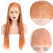 AIMEYA-Peluca de encaje sintético para mujer, malla frontal trenzada, naranja y marrón, con caja de Micro trenzas minimechones, 13x6 2024 - compra barato