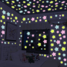 3D 50 шт звезды светится в темноте наклейки на стену светящиеся флуоресцентные наклейки на стену для детской комнаты, спальни, потолка, домашнего декора 2024 - купить недорого