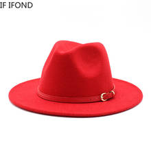 Sombrero de copa de lana para mujer, sombrero de Fedora de Jazz, de ala ancha, Vintage, iglesia, rojo, invierno y otoño 2024 - compra barato