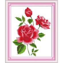 Alegria domingo rosas amorosas kits de ponto cruz pintura floral 11ct 14ct ponto cruz dms padrão impresso diy bordado conjuntos 2024 - compre barato