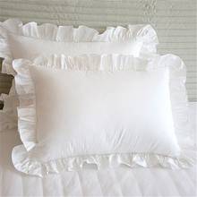 Fronha de travesseiro de algodão, 2 peças, branca, pregueada, sólida, sham, princesa, protetor de travesseiro europeu, 48x 74cm 2024 - compre barato