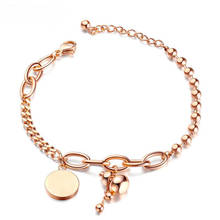 Rosa ouro round talha pulseira feminina ajustável frisado corrente pulseiras pulseira de aço inoxidável presente para irmã amigos 2024 - compre barato