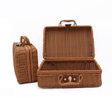 Cesta de mimbre hecha a mano para viaje, caja de accesorios de maleta Vintage, tejido de bambú, organizador de mimbre para exteriores 2024 - compra barato