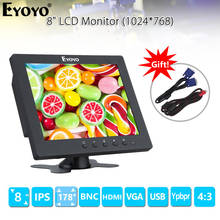 Eyoyo em08c-monitor lcd de 8 polegadas, resolução de 1024x007, vga, bnc, hdmi, com alto-falantes integrados, para pc, dvr, cctv, segurança, survilão 2024 - compre barato