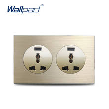 Wallpad Double EU UK US Universal Wall Socket with 2x 2.1A USB Charge Port 146* 86mm Satin Gold Brushed Aluminum Panel Frame 2024 - buy cheap