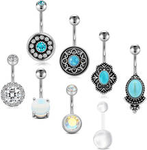 Belly Button Rings Surgical Steel Synthesis Opal Blue  CZ Vintage Style Navel Belly Rings Belly Piercing for Women Girl 2024 - buy cheap