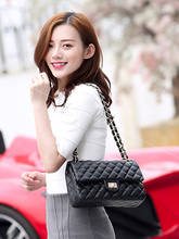 Women Grid Genuine Leather Bag Fashion Luxury Brand Chain Shoulder Bag Elegant lock Small Square Black Sheepskin Messenger Bag 2024 - buy cheap