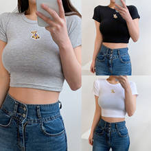 Cartoon Bear Printed Stylish Slim Crop Top Summer Short Sleeve O-Neck T-Shirt Female Wild Casual Daily Wear Shirt Clothes 2024 - buy cheap