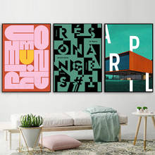 Abstract Poster Design Canvas Painting Retro Building and Letter Wall Art Canvas for Living Room Unique Poster Home Decor 2024 - buy cheap