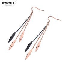 BOBOTUU 3pcs Leaf Charm Long Tassel Earrings For Women Girls Rose Gold Stainless Steel Female Drop Earring Jewelry BE19019 2024 - buy cheap