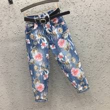 2021 summer spring womens female high waisted floral printed ankle length harem denim trousers , jeans pants for woman 2024 - buy cheap