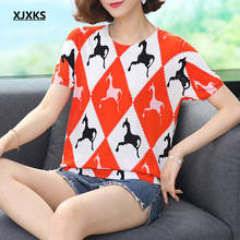 XJXKS-Camiseta holgada de talla grande para mujer, camiseta de manga corta con estampado de moda de alta calidad, novedad de verano 2021 2024 - compra barato