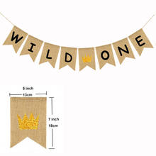 Hot 1 set Cute Glitter Gold Crown Jute Burlap Wild One Banner Baby Birthday Party Decoration 5BB5805 2024 - buy cheap