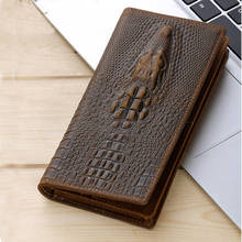 Men's Vintage Crocodile Genuine Leather Wallet Brown Cowhide Long Bifold Chain Snap Wallet With Phone Pocket Fashion Long Purse 2024 - buy cheap