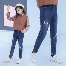 Kids Denim Trousers 5-16 Girls Jeans Spring Stretchy Soft Denim Pants Kids Trousers Embroidery Flowers Clothes Girls Clothing 2024 - buy cheap