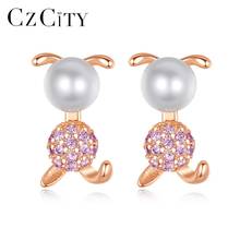 CZCITY Cute Stud Earrings 925 Sterling Silver White Pink Cubic Zircon Fine Jewelry for Girls Dating Birthday Christmas SE-445 2024 - buy cheap