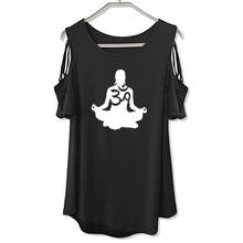 womens Short sleeve Om Aum Silhouette print T-shirt Summer Fashion t shirt women's Female Tops Off The Shoulder Hollow Tee 2024 - buy cheap