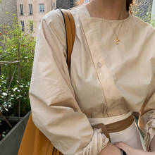 Blusa de outono feminina ins my297, camisa solta com manga longa chanfrada, de cor sólida casual 2024 - compre barato