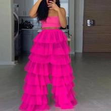 2020 Fuchsia Tulle Pants Layered Formal Jupe courte Tiered Tulle Long Evening Dresses High Waist Layered Tulle Pants Custom Made 2024 - buy cheap