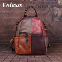 Volasss Vintage Patchwork Real Leather Women's Backpacks For Female Fashion Backpack Student Multifunctional Knapsack School Bag 2024 - buy cheap