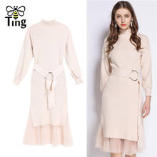 Tingfly las mujeres Otoño Invierno Casual de tejido de moda vestido de Vestido de punto con falda de malla 2 uds las mujeres Vestidos Streetwear 2024 - compra barato