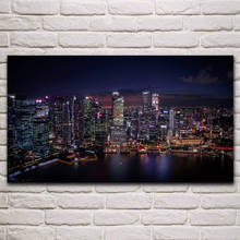 Singapore cityscape night panoramic light nightscape fabric posters on the wall picture home art living room decoration KP256 2024 - buy cheap