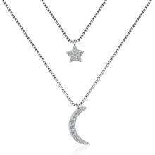 Fashion Female Necklace Silver Color Double Layer Star Moon Pendant Necklace for Women Mosaic Zircon Clavicle Chain Jewelry 2024 - buy cheap