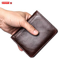 Retro Soft Leather Men Short Wallet Genuine Leather Male Mini Purse Anti-magnetic Beauty RFID Card Holder Wallet Cow Leather 2024 - buy cheap