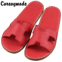 Careaymade-Zapatillas de verano de cuero para mujer, calzado informal, hecho a mano, sencillo y a la moda 2024 - compra barato