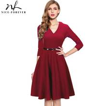 Nice-forever vestido feminino liso elegante, retrô, cor sólida, com botões, para negócios e festa, swing flare, a006 2024 - compre barato