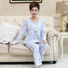 Middle Aged Women Pyjamas Floral Pajama Sets Print Pure Cotton Love Pijama mujer Female Nightclothes Long Sleeve+Pants Sleepwear 2024 - buy cheap