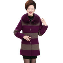 Casacos de lã femininos de meia-idade, jaqueta listrada, meio de longo, plus size, 4xl5xl, casaco de lã feminino elegante, 209 2024 - compre barato