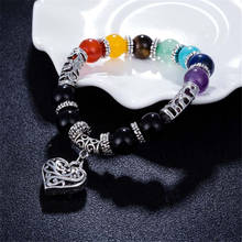 WWLB-pulsera con cuentas de piedra de 7 Chakras para hombre y mujer, brazalete con abalorios de corazón de melocotón, arcoíris, curación, Reiki, oración, Buda, regalo de joyería 2024 - compra barato