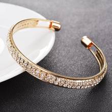 Pulseira de cristal para mulheres, pulseira da moda com 2 fileiras, dourada e prateada, de zircônia 2024 - compre barato
