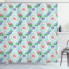 Cortina de ducha de flores desgastadas, visillo de baño con estampado Victoriano de rosas coloridas inspiradas en el Barroco, color azul pálido 2024 - compra barato