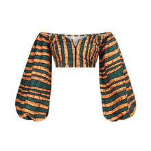 African Dashiki Striped Print Crop Top Women Sexy Off Shoulder Blouse Party African Dresses for Women Traditional Casual Outfits 2024 - buy cheap