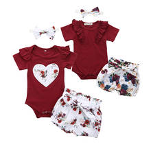 Conjunto de roupas sólidas para meninas, roupas para bebês recém-nascidos para meninas, macacão, tops + shorts flores + tiara, 3 peças de 0-24 meses 2024 - compre barato