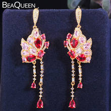 BeaQueen Temperament Long Butterfly Tassel Drop Korea Earrings Pink Red Cubic Zirconia Trending Gold Color Women Jewelry E409 2024 - buy cheap