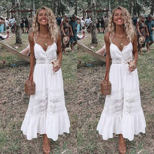 Hot Women Backless White Sweet Split Holiday Maxi Boho Floral Summer Beach Long Dress Evening Party Dress Casual Dress 2024 - buy cheap