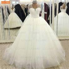 Vestido de noiva com renda, vestido branco brilhante de cristal para fotos reais, 2021 2024 - compre barato