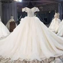 Ivory Sleeveless Glitter Sexy Dubai Wedding Dresses 2022 Off Shoulder Beading Pearls Bridal Gowns DHX0231 Custom Made 2024 - buy cheap