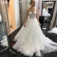 JIERUIZE Beach Wedding Dresses Sheer Scoop Neck Sleeveless Bridal Dresses Illusion Back Lace Applique Top Tulle Robe de Mariee 2024 - buy cheap