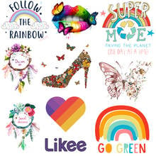 Rainbow Heat Vinyl Transfer For clothing Iron On Transfers For Clothes Applique Thermal Stickers For T-shirt Love-shape Transfer 2024 - buy cheap